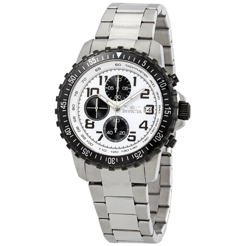 $595 MSRP- INVICTA Pilot Collection Chronograph White Dial S S Men's Watch